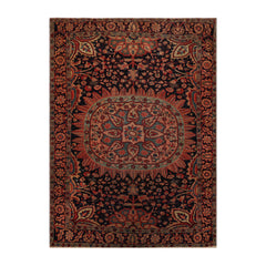 5x7 Hand Knotted 100% Wool Antique Traditional Oriental Area Rug Midnight Blue, Rose Color