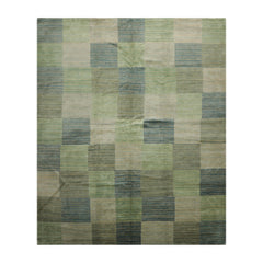 8x10 Hand Knotted Tibetan 100% Wool Michaelian & Kohlberg Modern & Contemporary Checked Area Rug Aqua, Gray Color