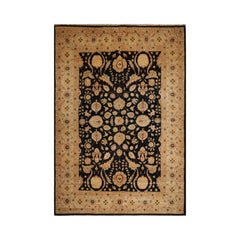 10x14 Hand Knotted 100% Wool Chobi Peshawar Traditional Oriental Area Rug Black, Beige Color