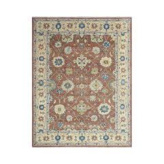 2' 6''x9' Brown Beige Sage Color Hand Knotted Indo Oushak 100% Wool Traditional Oriental Area Rug