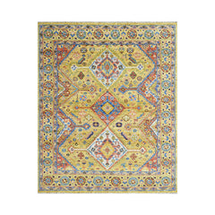 8' x10'  Gold Burnt Orange Blue Color Hand Knotted Indo Oushak  100% Wool Traditional Oriental Area Rug