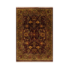 4x6 Hand Knotted 100% Wool Agra Traditional Oriental Area Rug Aubergine, Green Color