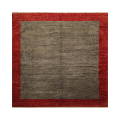 Square Hand Knotted Gabbeh 100% Wool Gabbeh Traditional Oriental Area Rug Mossy Gray, Rusty Red Color