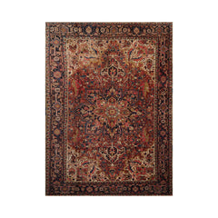 8x10 Hand Knotted 100% Wool Heriz Traditional Oriental Area Rug Rust, Midnight Blue Color