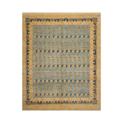 8x10 Hand Knotted 100% Wool Peshawar Traditional Oriental Area Rug Blue, Light Gold Color