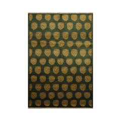6x9 Hand Knotted Tibetan 100% Wool Damask Traditional Oriental Area Rug Green, Gold Color