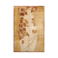 6x9 Hand Knotted Tibetan Wool and Silk Mikhaelin Kohlberg Modern & Contemporary Oriental Area Rug Beige, Gold Color