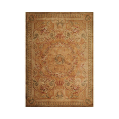 10x14 Hand Knotted French Aubusson 100% Wool Traditional Oriental Area Rug Tan, Light Gold Color