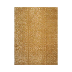 9x12 Hand Knotted Tibetan Wool and Silk Damask Transitional Oriental Area Rug Tone On Tone, Gold Color