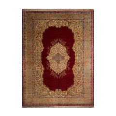 Palace Hand Knotted 100% Wool Tabriz Traditional 300 KPSI Oriental Area Rug Burgundy, Beige Color