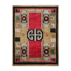 10x14 Hand Knotted Tibetan 100% Wool Art Deco Oriental Area Rug Pistacchio, Red Color