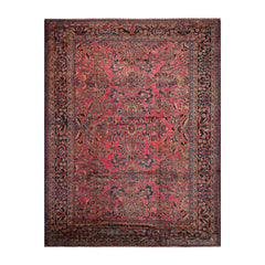 10x14 Hand Knotted 100% Wool Sarouk Traditional Oriental Area Rug Pink, Navy Color