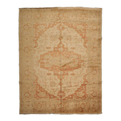 8x10 Hand Knotted Oushak 100% Wool Turkish Oushak Traditional Oriental Area Rug Beige, Muted Teracotta Color