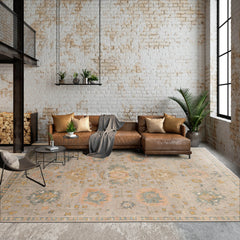 Terramuggus 8x10 Hand Knotted Muted Turkish Oushak 100% Wool Traditional Oriental Area Rug Taupe, Peach Color