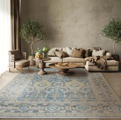 8x10 Hand Knotted Turkish Oushak 100% Wool Transitional Oriental Area Rug Beige, Tan Color