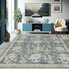 8x10 Hand Knotted Turkish Oushak 100% Wool Transitional Oriental Area Rug Slate, Gray Color