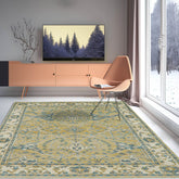 8x10 Hand Knotted Turkish Oushak 100% Wool Transitional Oriental Area Rug Mustard, Ivory Color