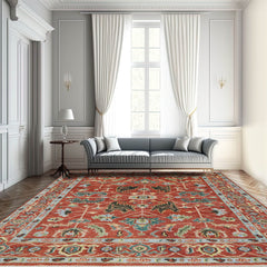 8x10 Hand Knotted Turkish Oushak 100% Wool Transitional Oriental Area Rug Rust, Blue Color