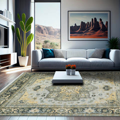 8x10 Hand Knotted Turkish Oushak 100% Wool Transitional Oriental Area Rug Gray, Moss Color