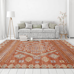 8x10 Hand Knotted Turkish Oushak 100% Wool Transitional Oriental Area Rug Teracotta, Aqua Color