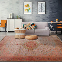 Albaugh 9x12 Hand Knotted 100% Silk Traditional Authentic Kum 500 KPSI Oriental Area Rug Gray, Blush Color