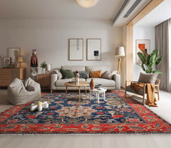 10x14 Hand Knotted 100% Wool Turkish Oushak Arts & Crafts Oriental Area Rug Navy, Coral Color