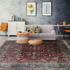 8x10 Hand Knotted 100% Wool Vintage Mashad Traditional Oriental Area Rug Maroon, Navy Color