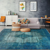 8x10 Hand Knotted 100% Wool Traditional Over dyed Distressed Oushak Designer Oriental Area Rug Aqua, Blue Color