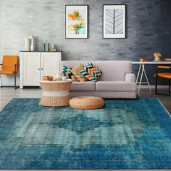 8x10 Hand Knotted 100% Wool Traditional Over dyed Distressed Oushak Designer Oriental Area Rug Aqua, Blue Color