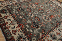 8x10 Gray, Beige, Burnt Orange Color Hand Knotted All-Over 100% Wool Traditional Oriental Rug