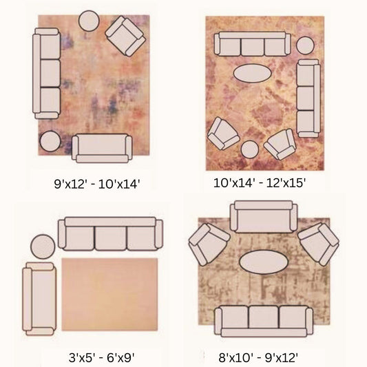 Ultimate rug size guide for living room, bedroom, dining room, kitchen and hallway space of your home.