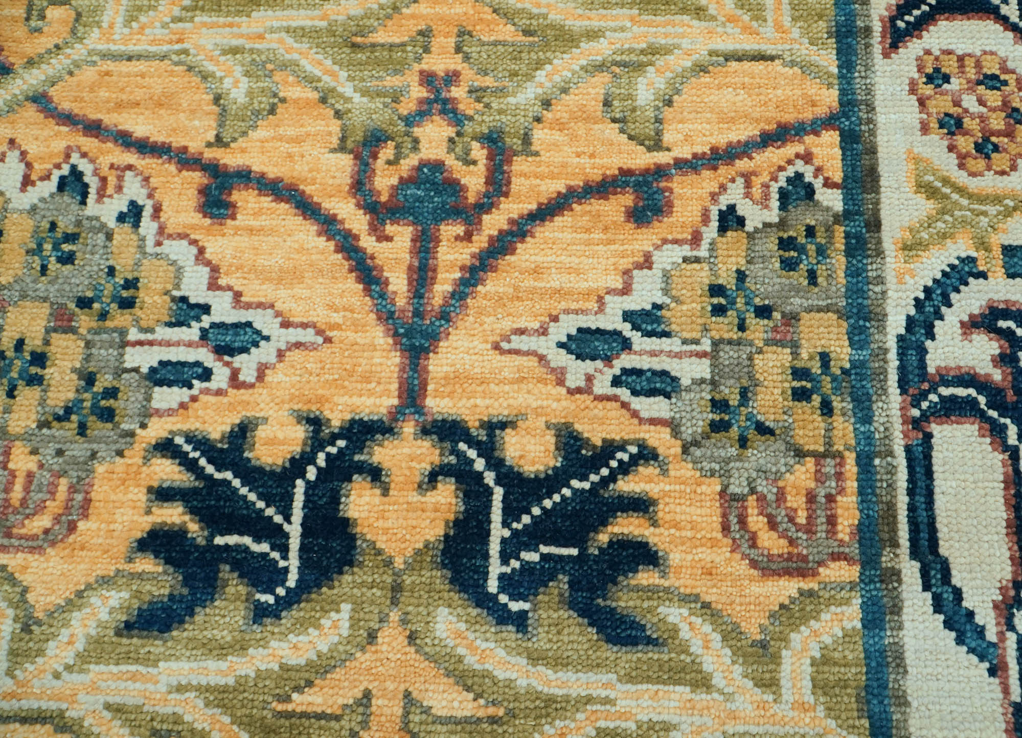 Fulmer LoomBloom 8x10 Oriental Area Rug in Gold - William Morris Arts & Crafts Oushak Wool, Hand-Knotted