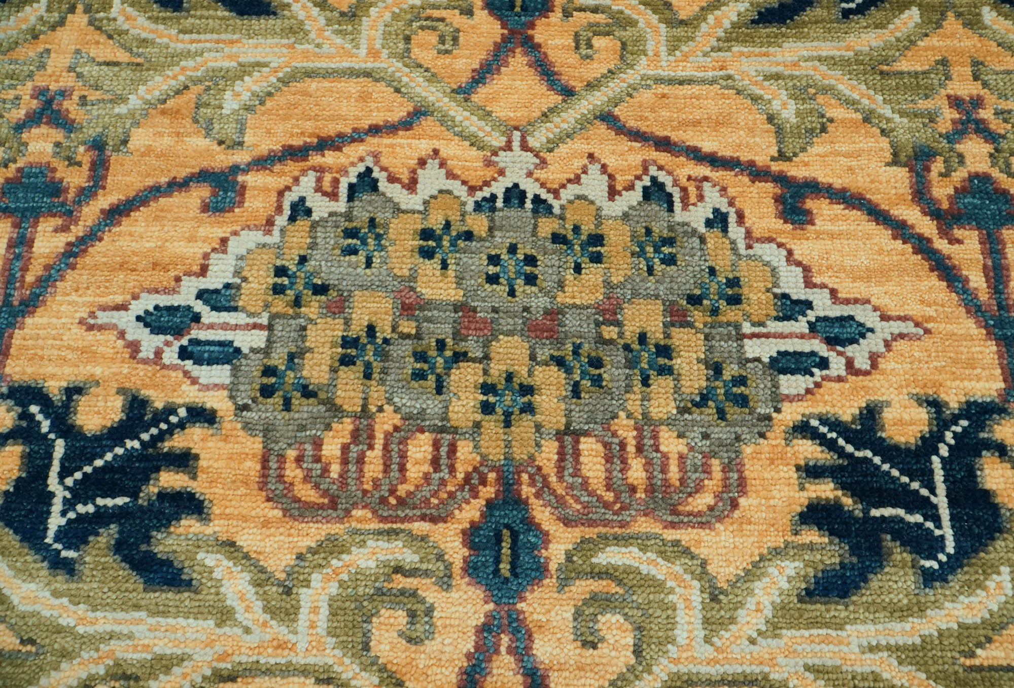 Fulmer LoomBloom 8x10 Oriental Area Rug in Gold - William Morris Arts & Crafts Oushak Wool, Hand-Knotted