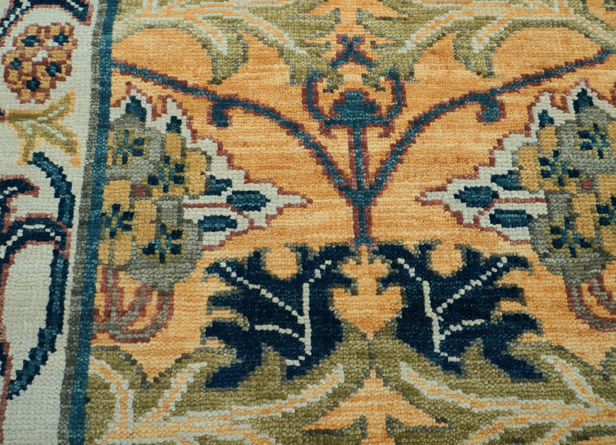 Fulmer LoomBloom 8x10 Oriental Area Rug in Gold - William Morris Arts & Crafts Oushak Wool, Hand-Knotted