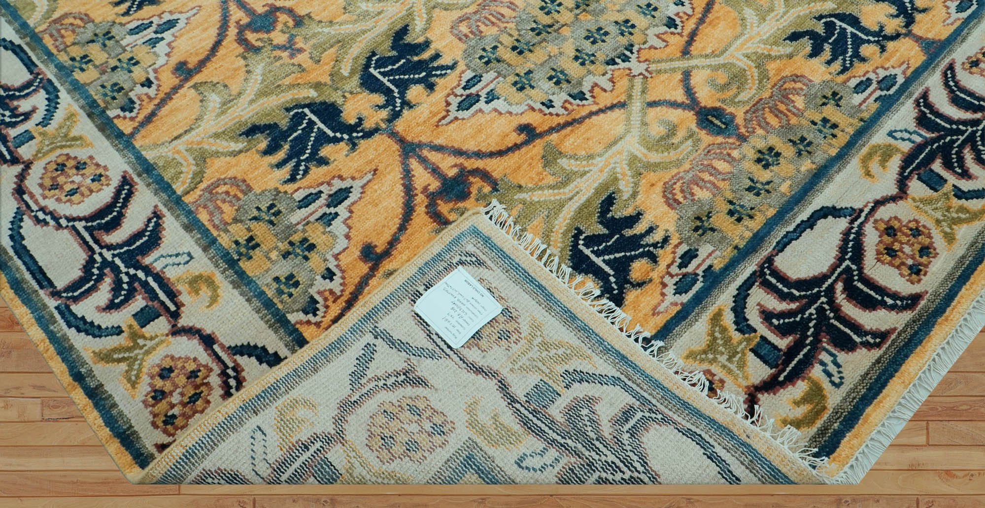 Fulmer LoomBloom 8x10 Oriental Area Rug in Gold - William Morris Arts & Crafts Oushak Wool, Hand-Knotted