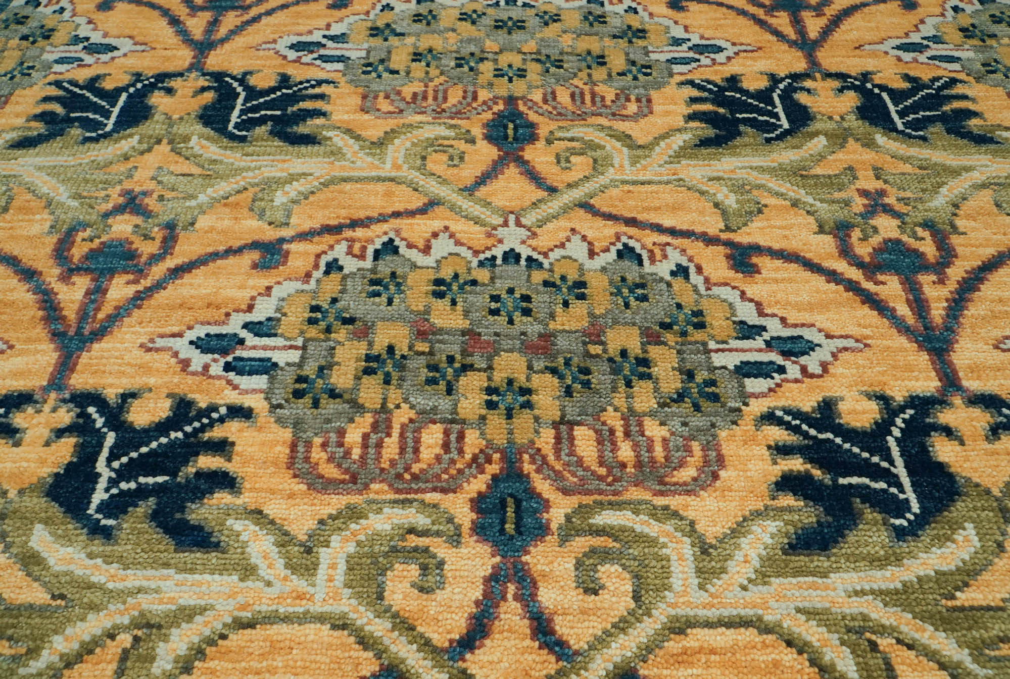 Fulmer LoomBloom 8x10 Oriental Area Rug in Gold - William Morris Arts & Crafts Oushak Wool, Hand-Knotted