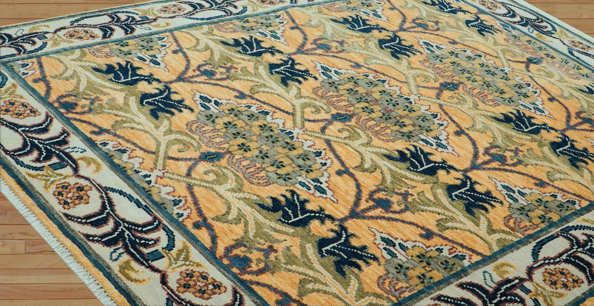 Fulmer LoomBloom 8x10 Oriental Area Rug in Gold - William Morris Arts & Crafts Oushak Wool, Hand-Knotted