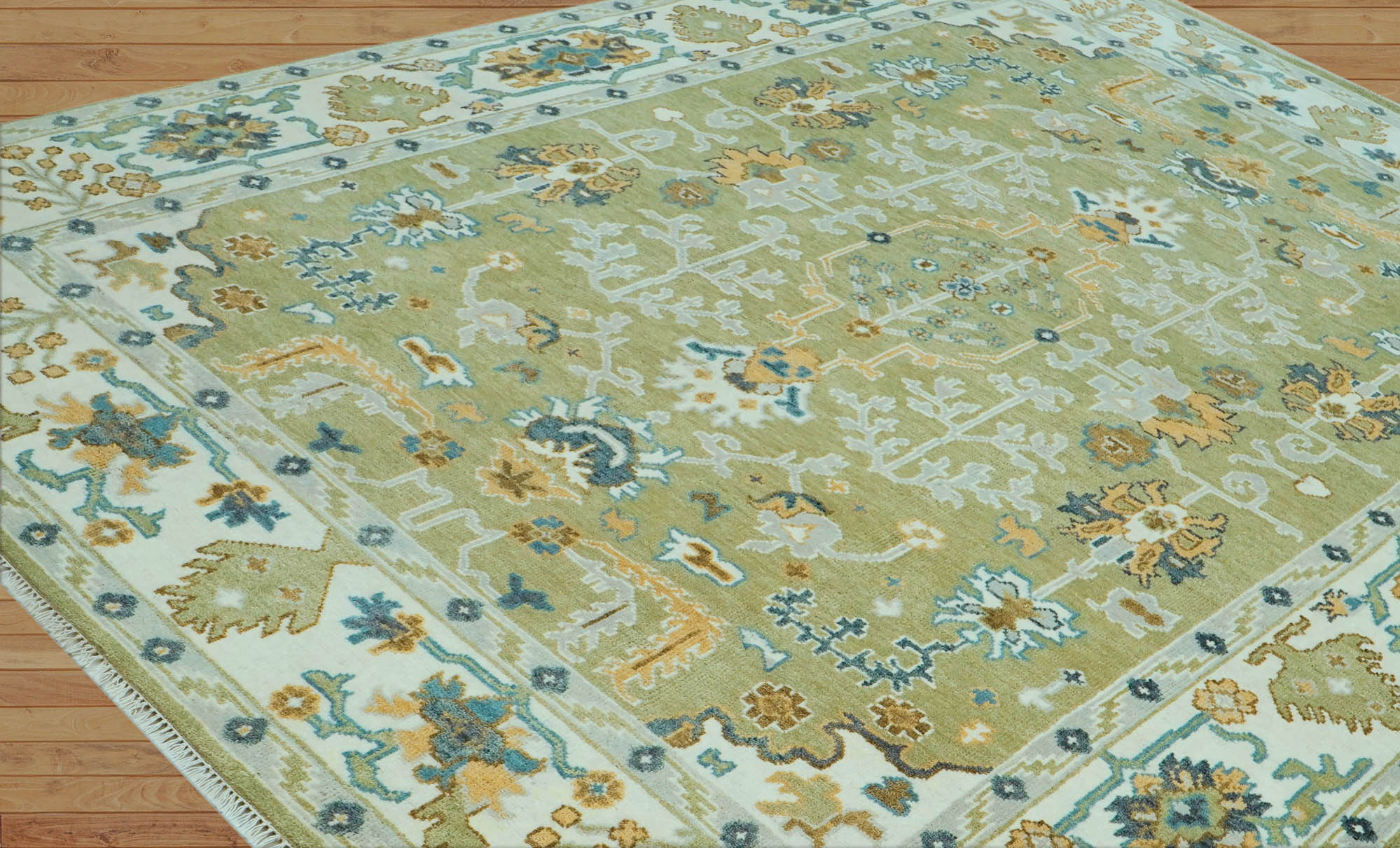 LoomBloom 9x12 Oriental Area Rug in Green Traditional Oushak Wool Hand Knotted