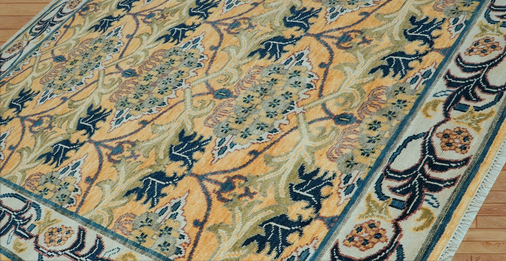 Fulmer LoomBloom 8x10 Oriental Area Rug in Gold - William Morris Arts & Crafts Oushak Wool, Hand-Knotted