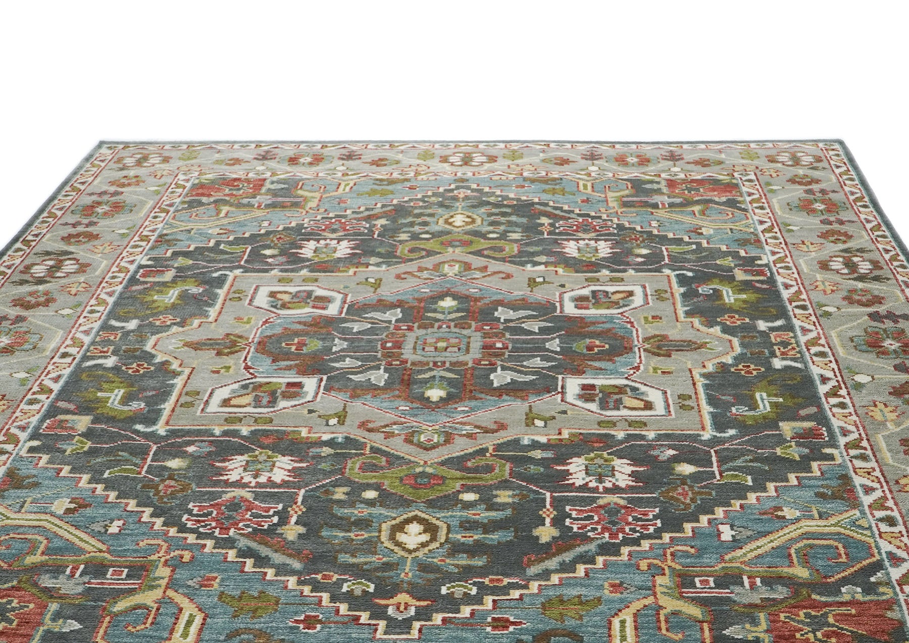 10x14 Gray, Slate, Aqua Color Hand Knotted Oushak Wool  Oriental Rug