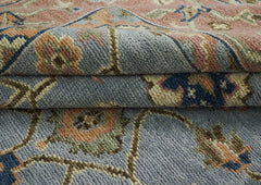 10x14 Blue, Peach, Lime Color Hand Knotted Oushak Wool Arts and Crafts Oriental Rug