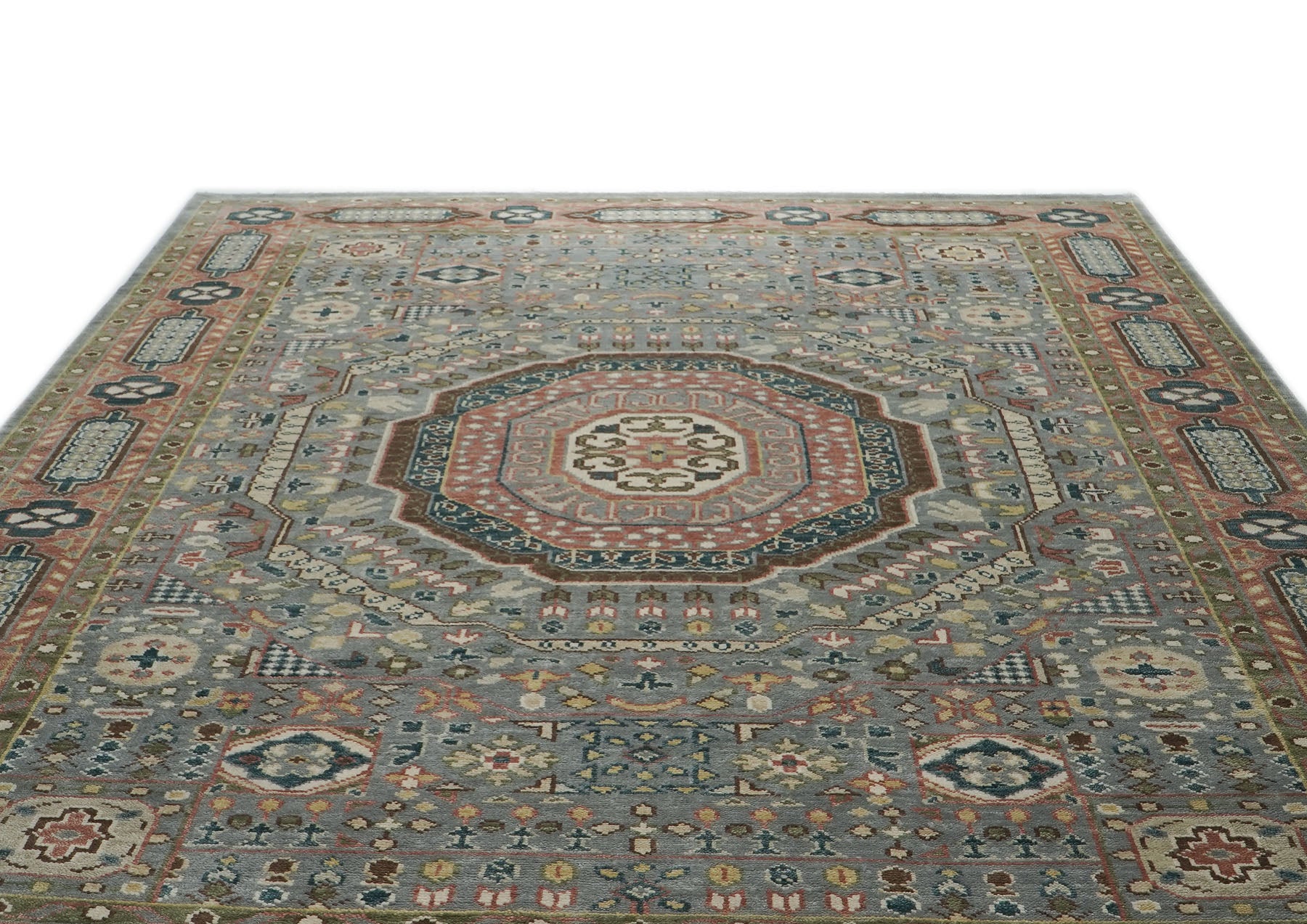 10x14 Slate, Peach, Seledon Color Hand Knotted Oushak Wool Traditional Oriental Rug