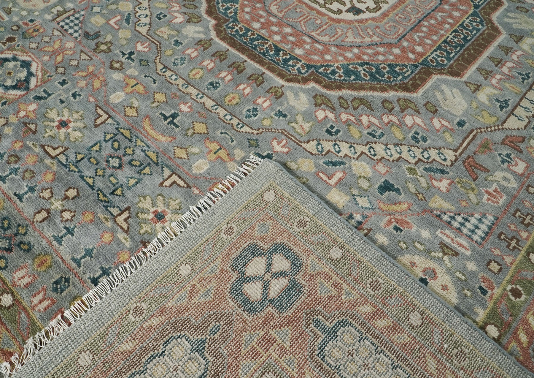 10x14 Slate, Peach, Seledon Color Hand Knotted Oushak Wool Traditional Oriental Rug