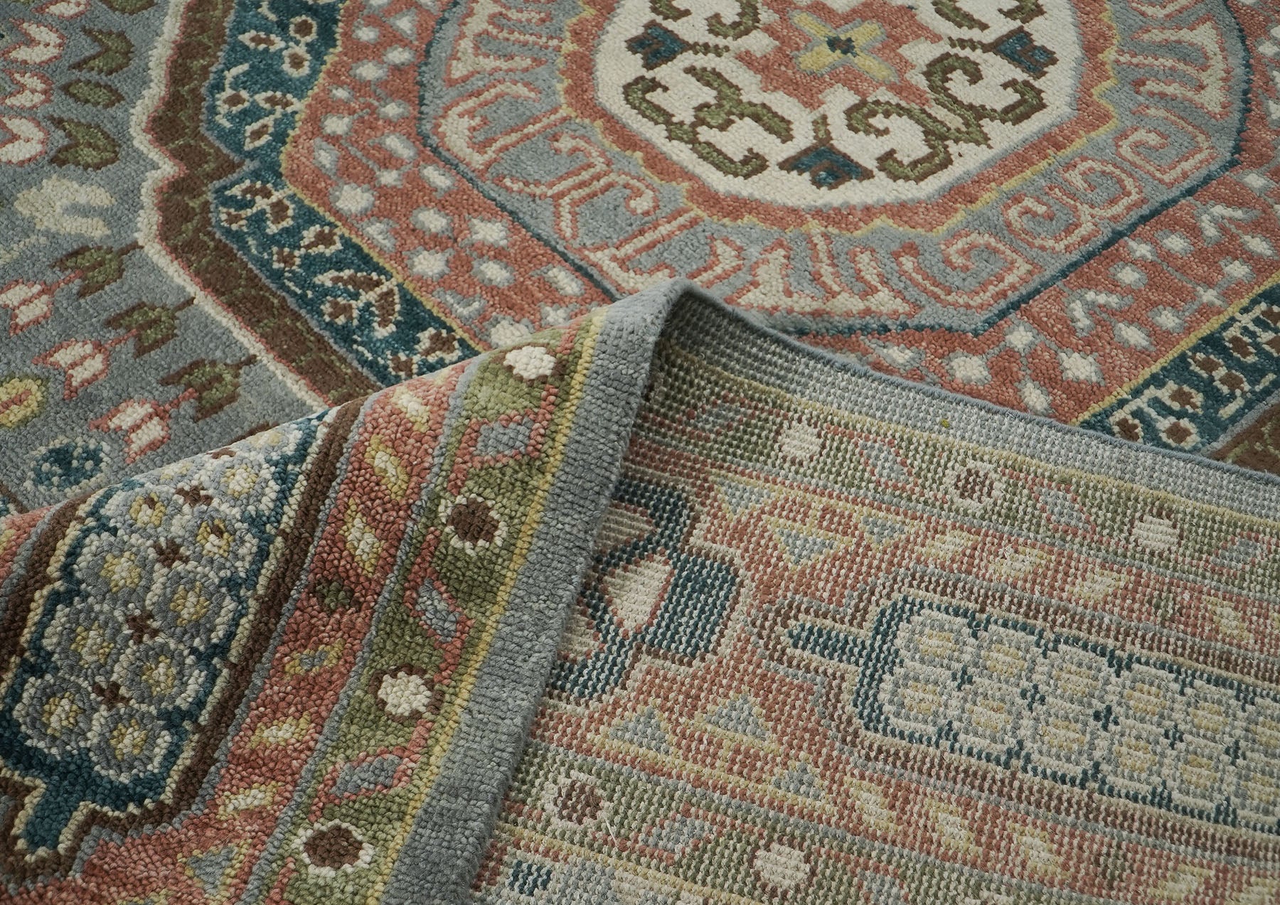 10x14 Slate, Peach, Seledon Color Hand Knotted Oushak Wool Traditional Oriental Rug