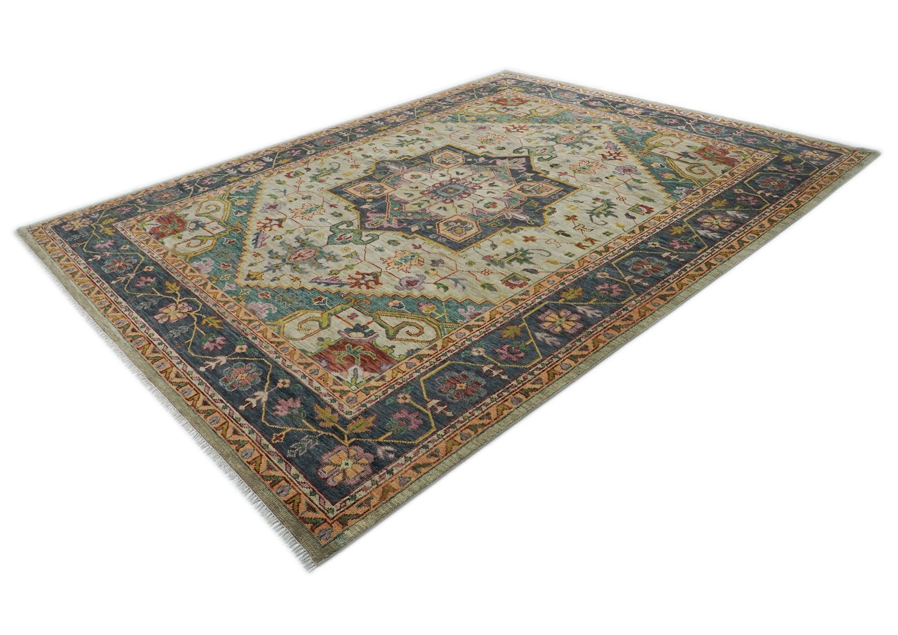 12x15 Mint, Blue, Aqua Color Hand Knotted Oushak Wool  Oriental Rug