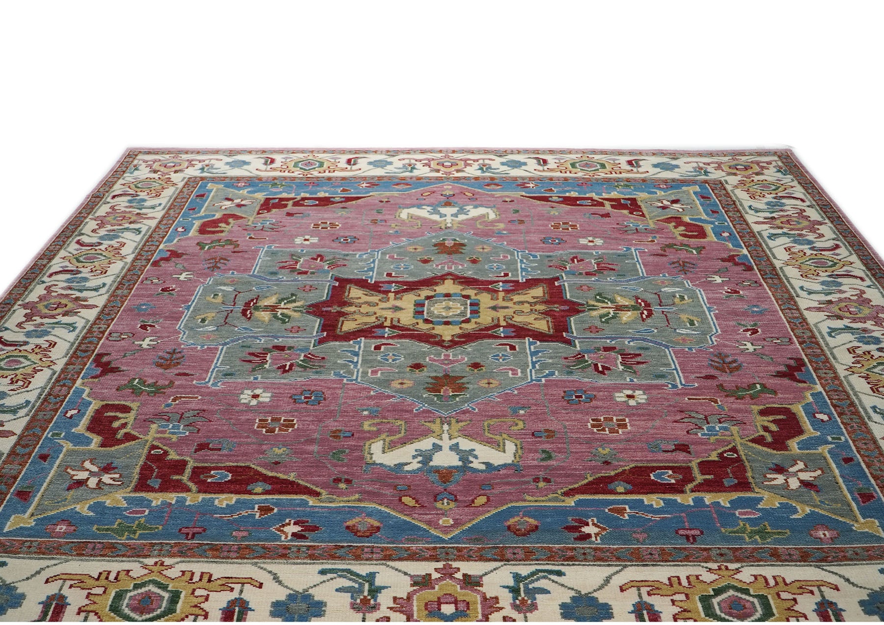 12x15 Pink, Ivory, Red Color Hand Knotted Oushak Wool  Oriental Rug