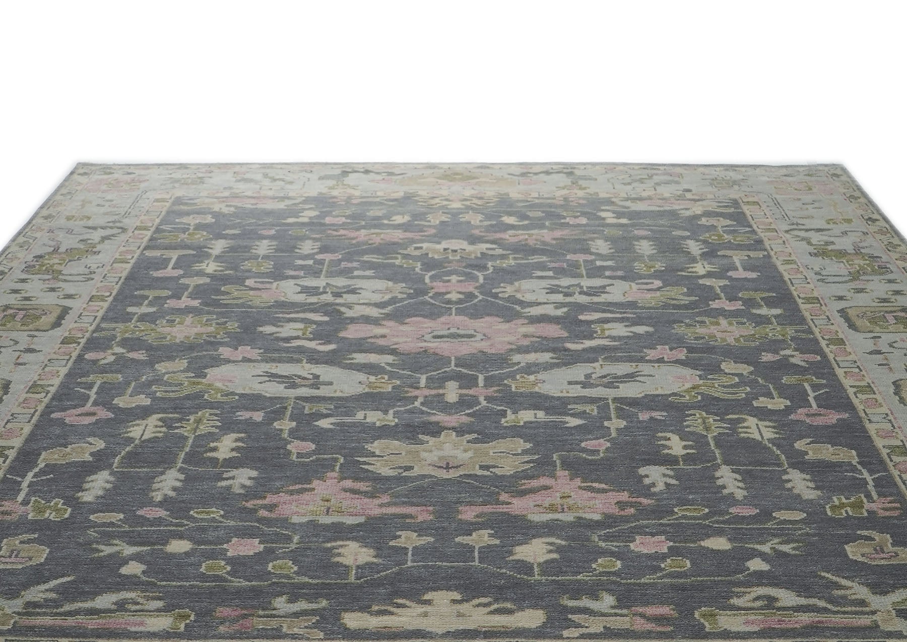 12x15 Slate, Gray, Mint Color Hand Knotted Oushak Wool Transitional Oriental Rug