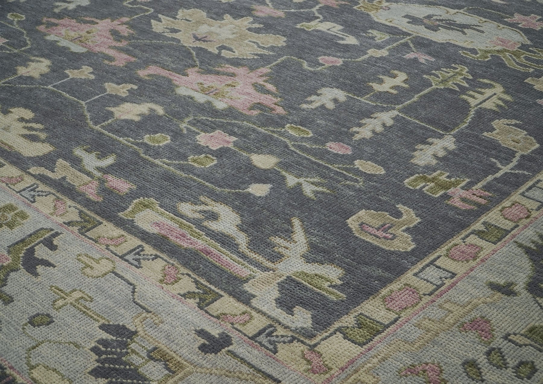 12x15 Slate, Gray, Mint Color Hand Knotted Oushak Wool Transitional Oriental Rug