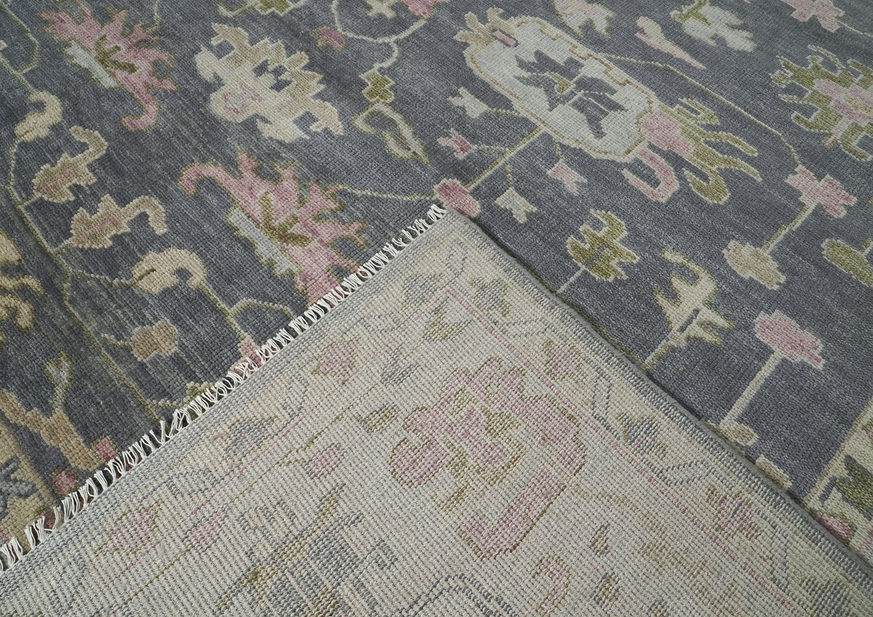 12x15 Slate, Gray, Mint Color Hand Knotted Oushak Wool Transitional Oriental Rug