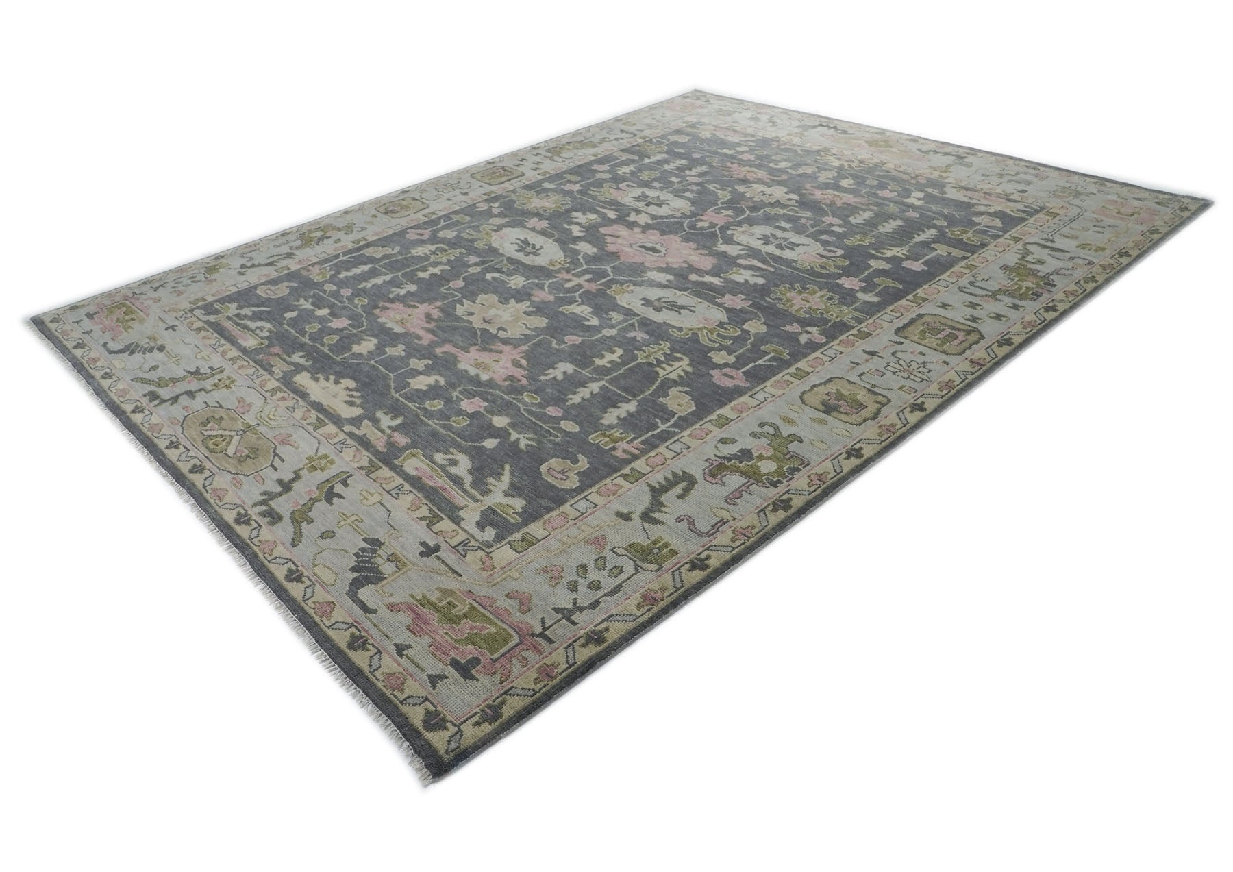 12x15 Slate, Gray, Mint Color Hand Knotted Oushak Wool Transitional Oriental Rug